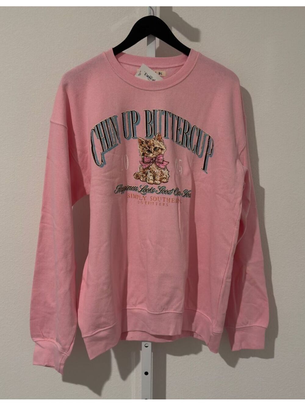 Simply Southern Tutu Pink Kitty Buttercup Graphic Fleece Sweatshirt Size M/L